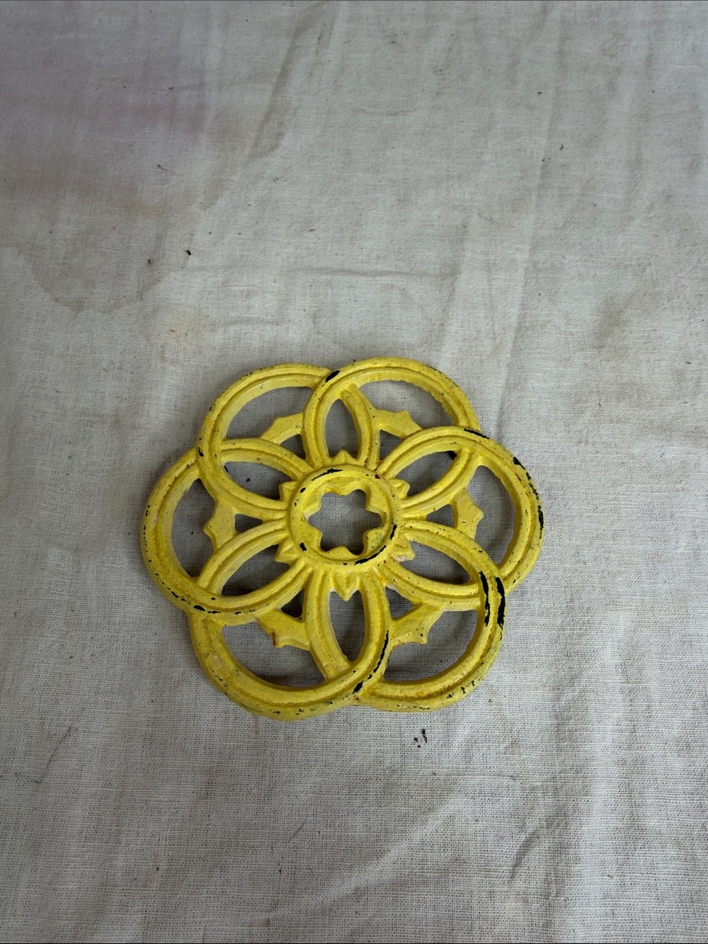 Yellow Decorative Floral Cast Iron Trivet